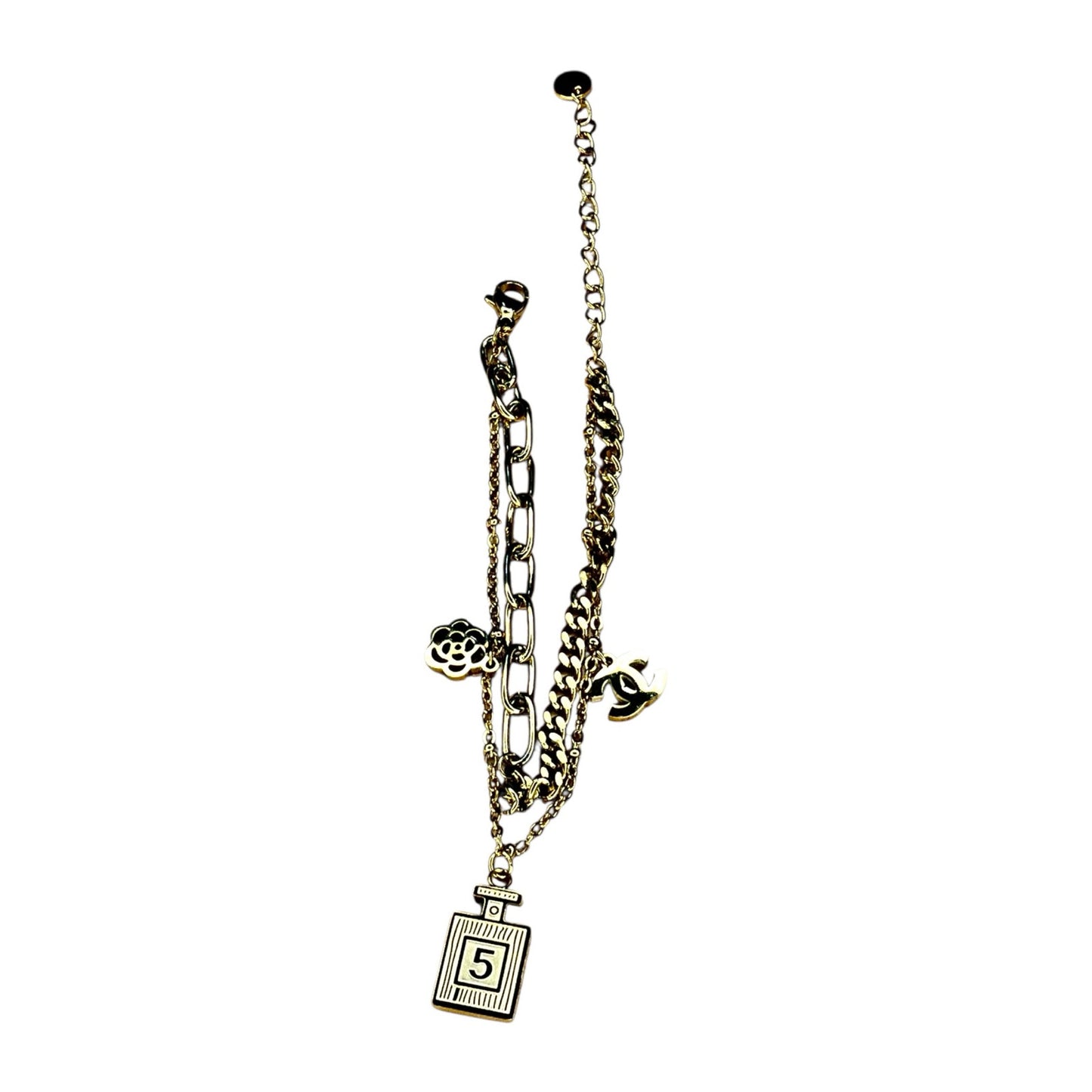Layered Gold Tone Charm Chain Bracelet