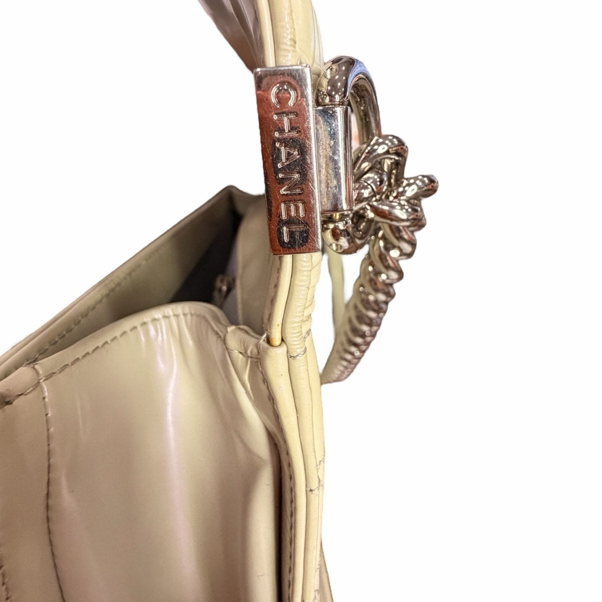 Chanel Pearl Iridescent Glazed Patent Leather Large Reverso Boy Flap Bag