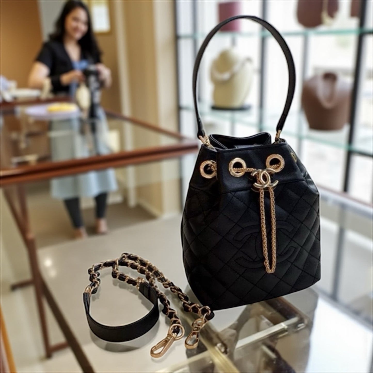 Chanel Makeup Line Bucket Quilted Mini Bucket Bag
