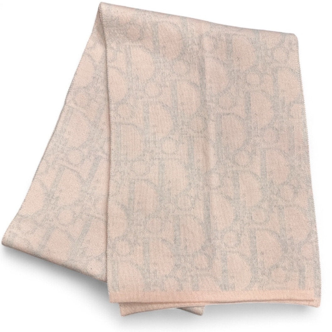 Christian Dior Pink & Gray Monogram Wool Scarf