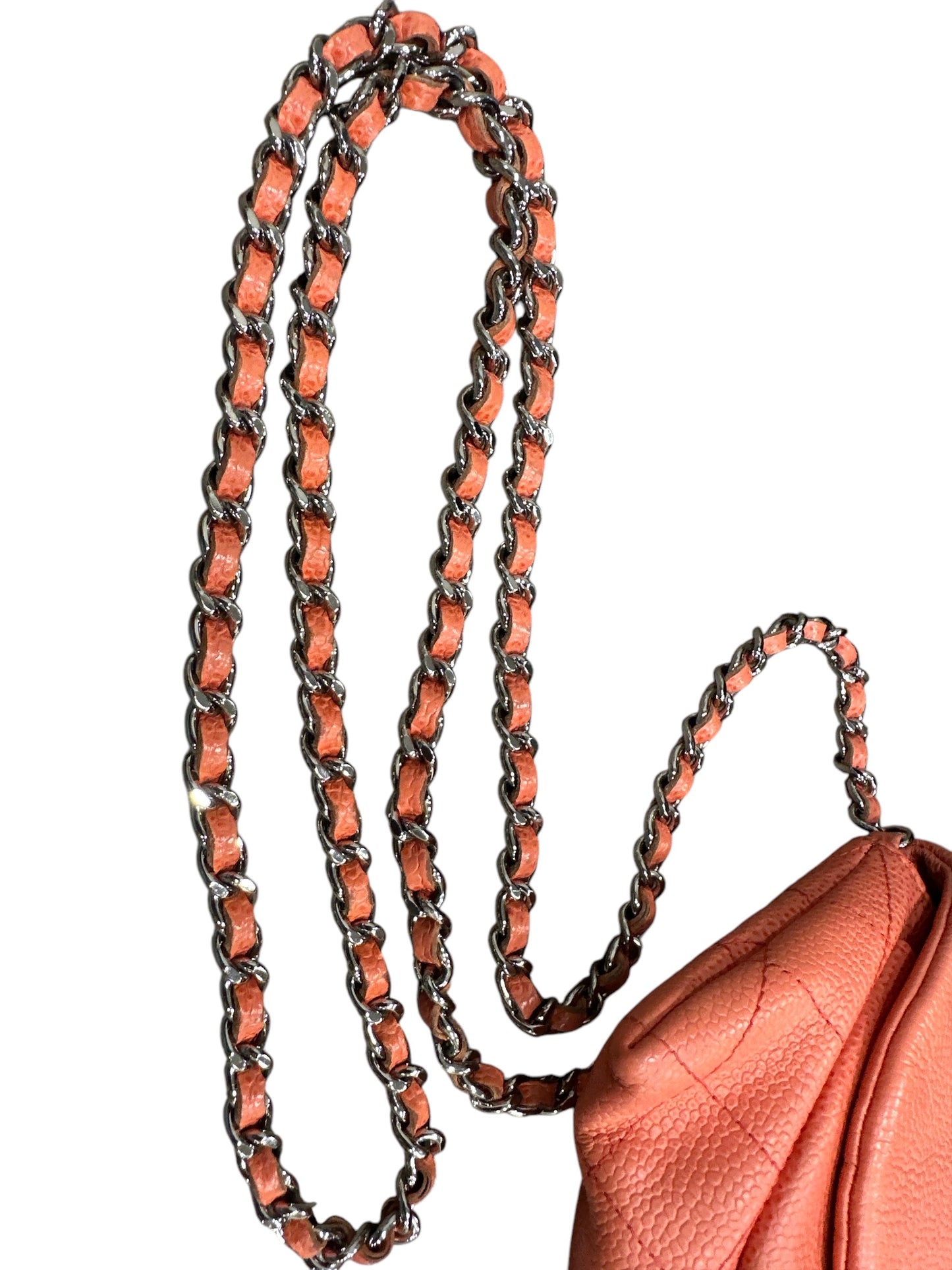 Chanel CORAL Caviar Leather Half Moon Wallet On Chain - Clairely Amazing