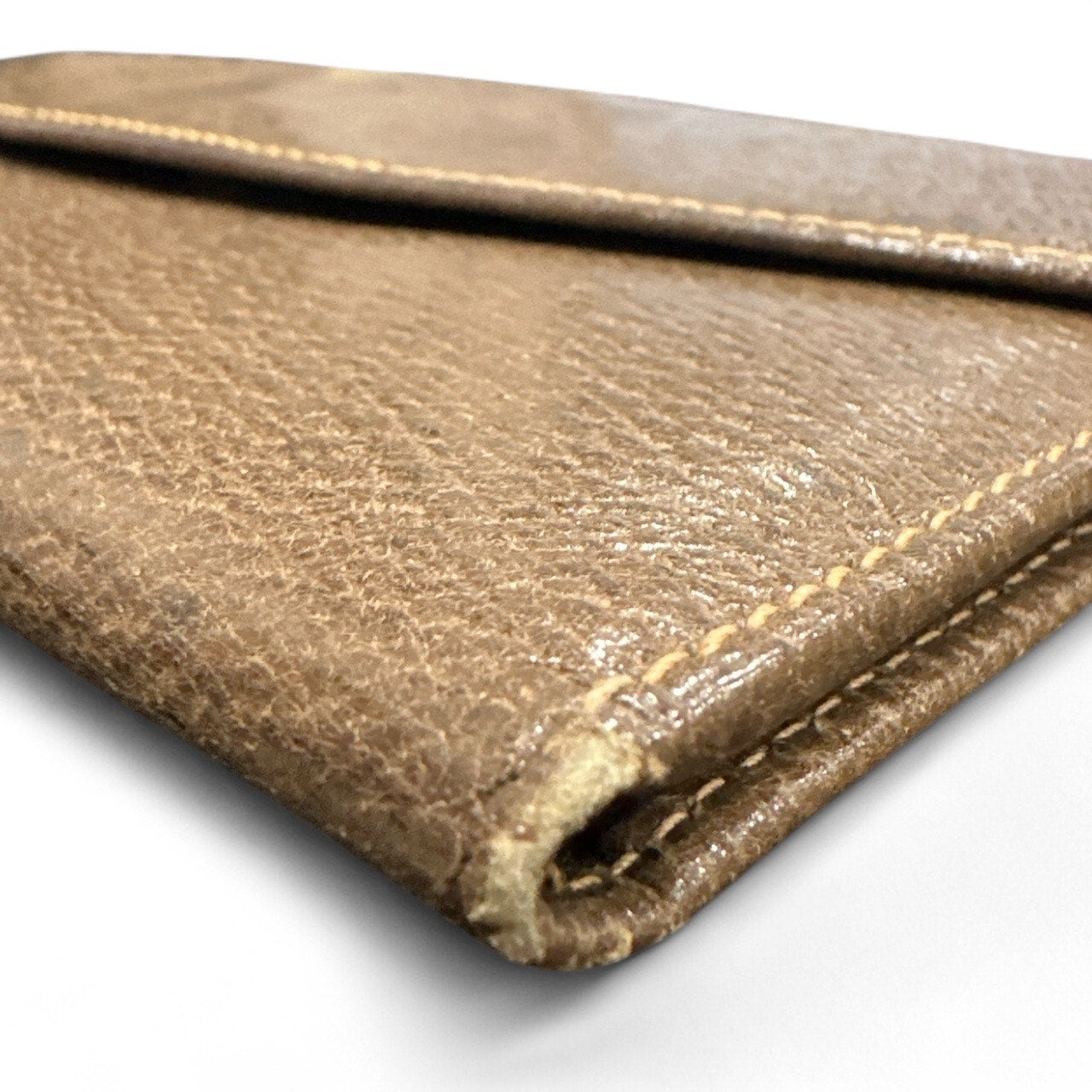 GUCCI Brown Pigskin Leather Checkbook Cover, "G" Red Enamel Clip