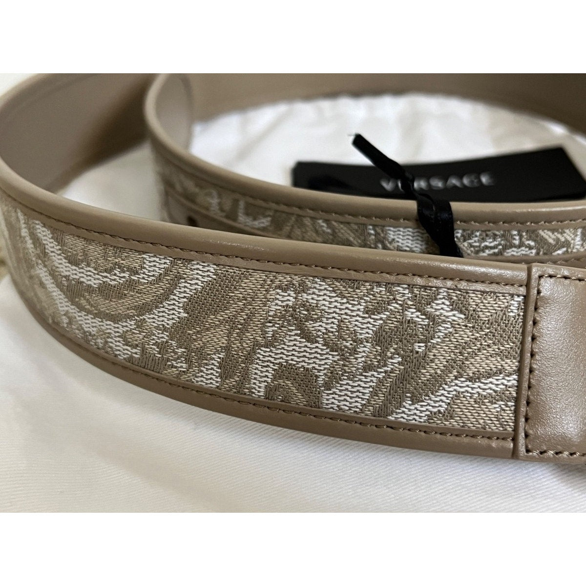 Versace Medusa Heritage Barocco Jacquard Logo Buckle Leather Belt