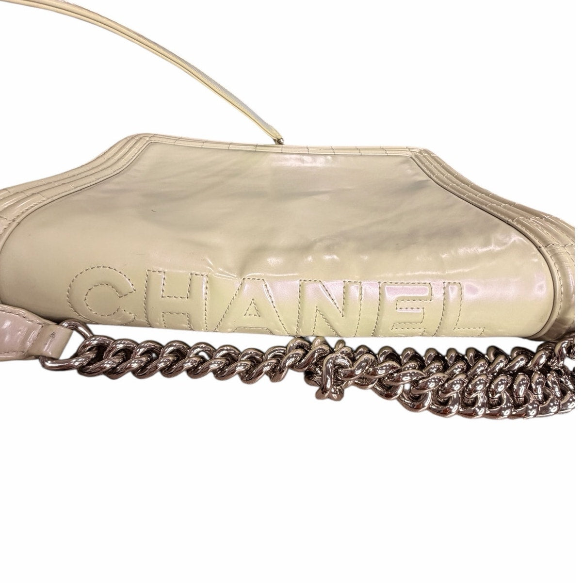 Chanel Pearl Iridescent Glazed Patent Leather Large Reverso Boy Flap Bag