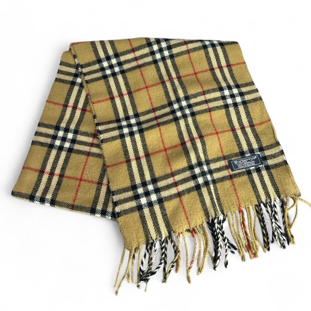 BURBERRY 100% Lambswool TAN Check Scarf – Classic Nova Pattern