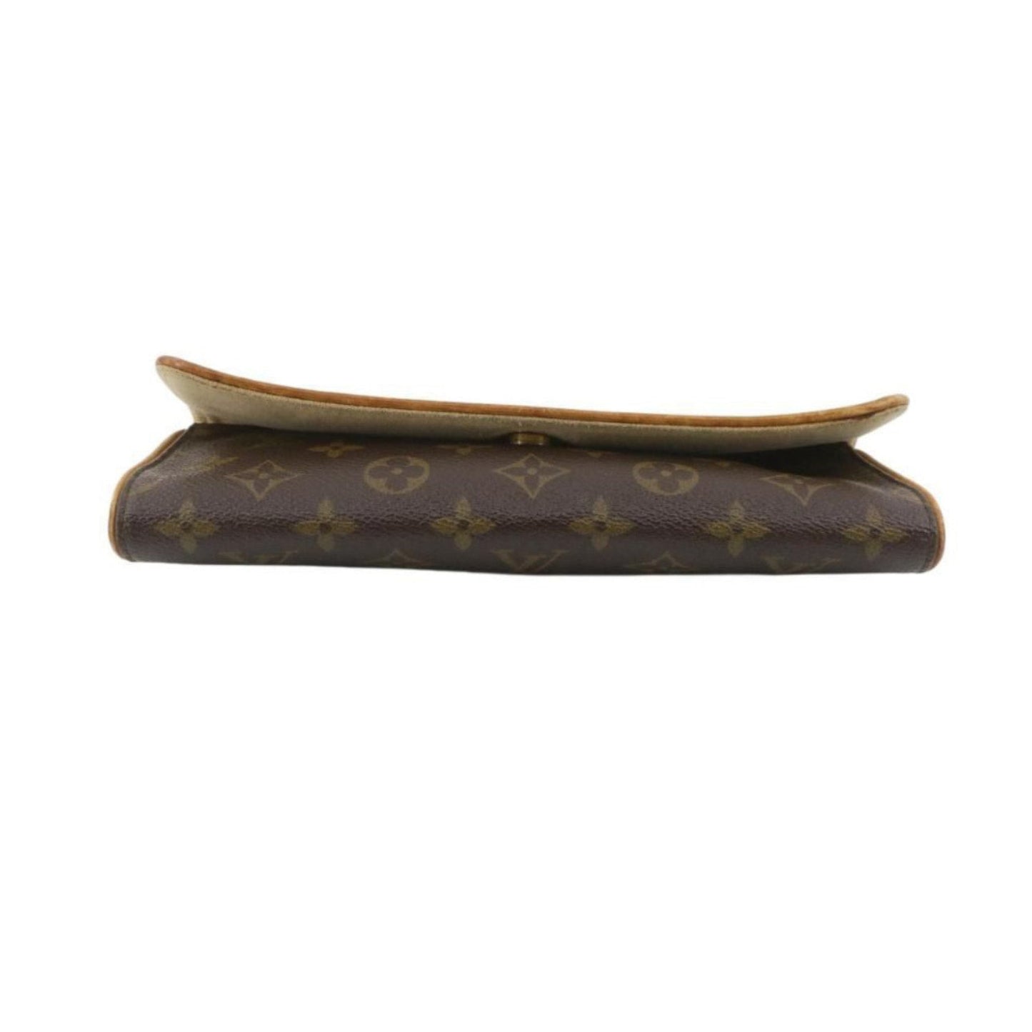 Louis Vuitton wallet with monogram pattern on a white background