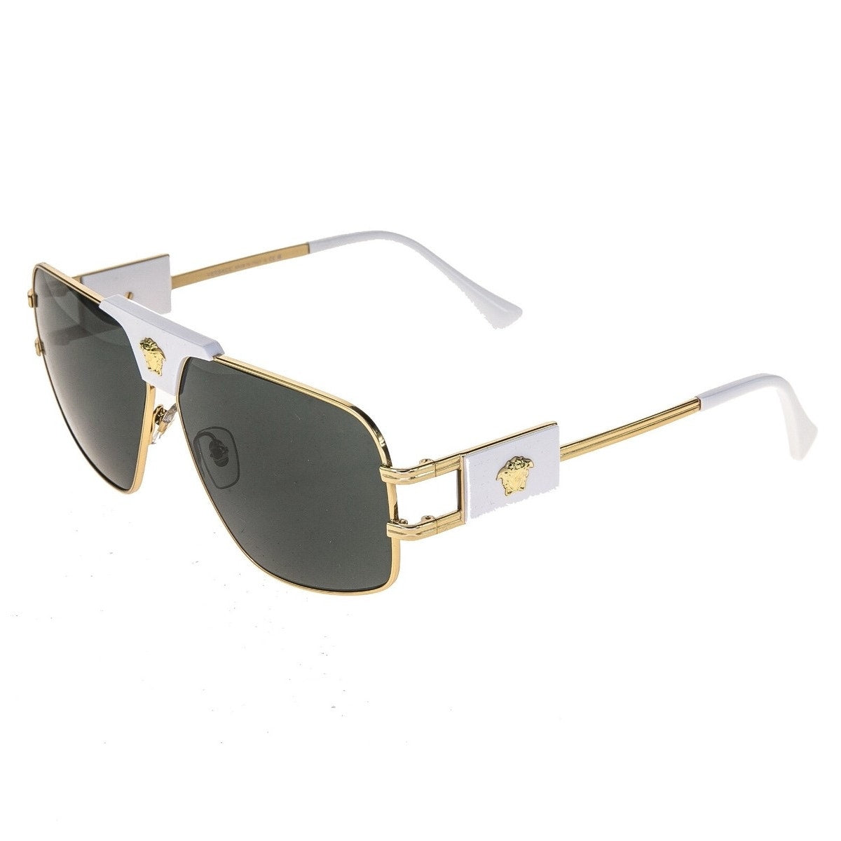 VERSACE Medusa NAVIGATOR Gold Stud White Aviator Unisex Sunglasses VE2251 2251