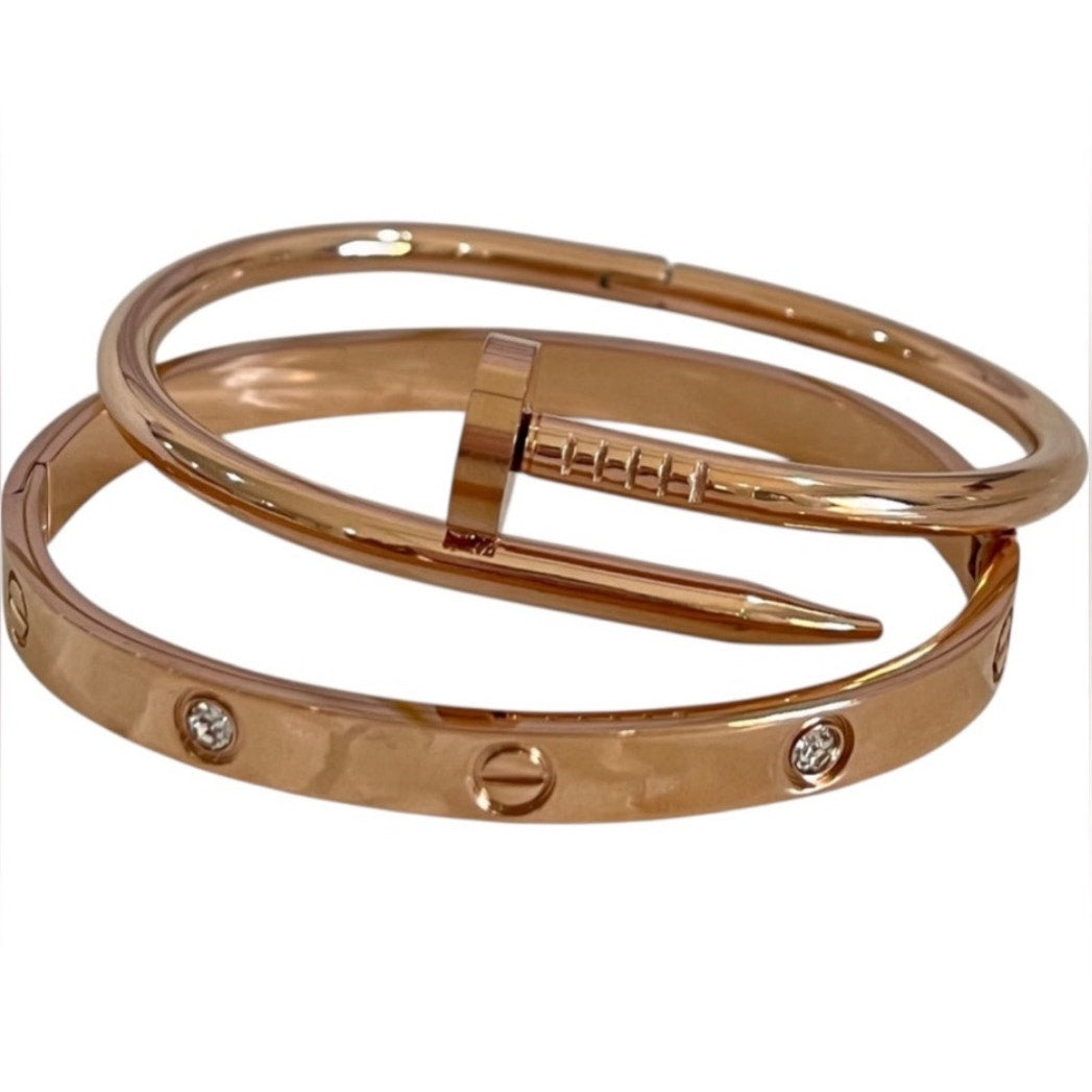 Stainless Steel Screw Motif Bangle Bracelet – Gold, Rose Gold & Silver Tone