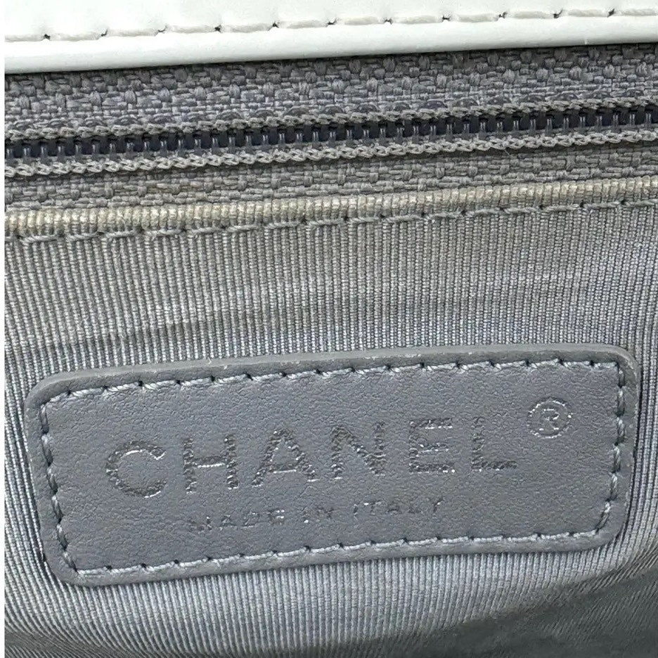 Chanel Pearl Iridescent Glazed Patent Leather Large Reverso Boy Flap Bag