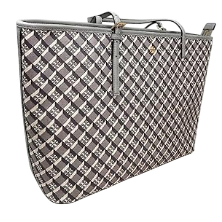 Tory Burch Geo Logo Grey/White Multicolor Women's Top Zip Tote Bag