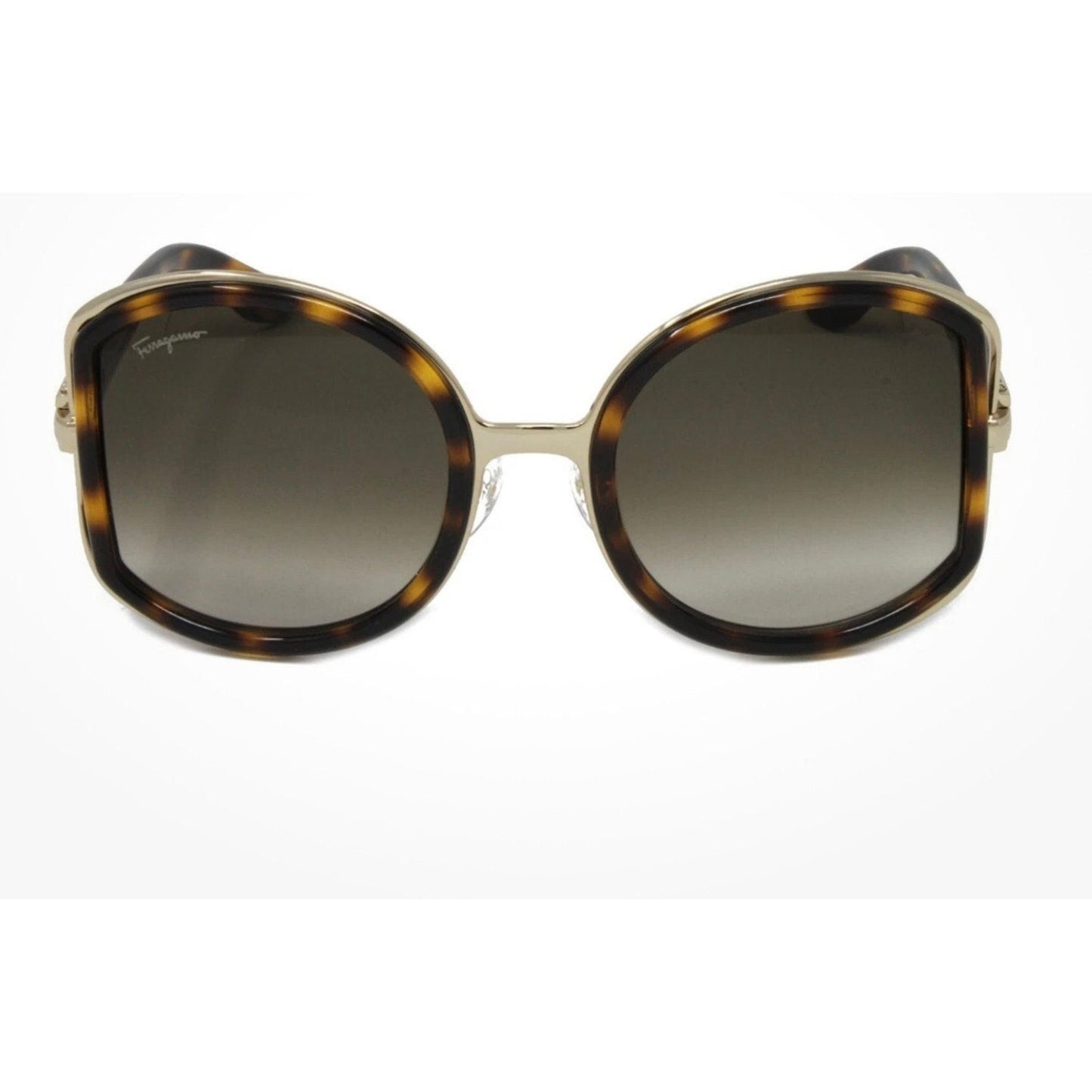 Sunglasses with tortoiseshell frame and gradient lenses on a white background