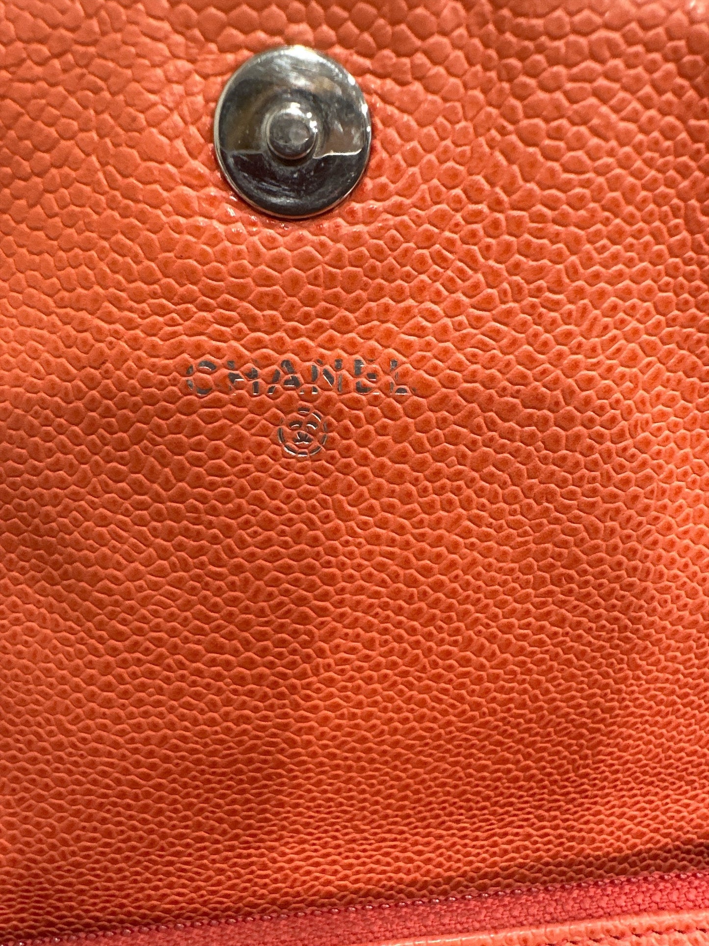 Chanel CORAL Caviar Leather Half Moon Wallet On Chain - Clairely Amazing