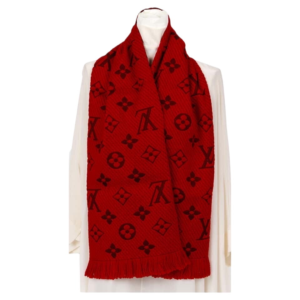 Louis Vuitton Red Logomania Reversible Wool Scarf