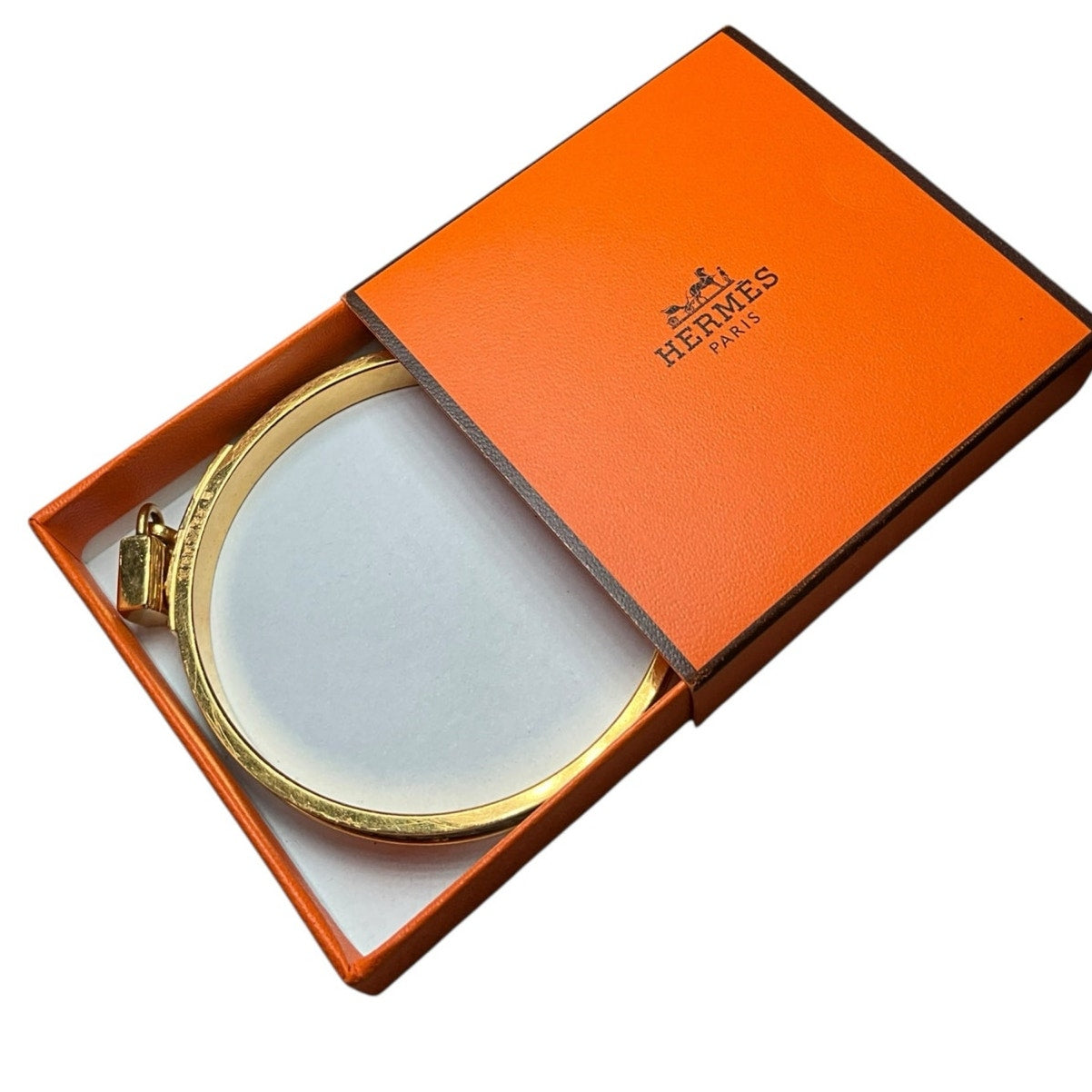 Hermes Lizard Kelly Lock Black & Gold Bangle