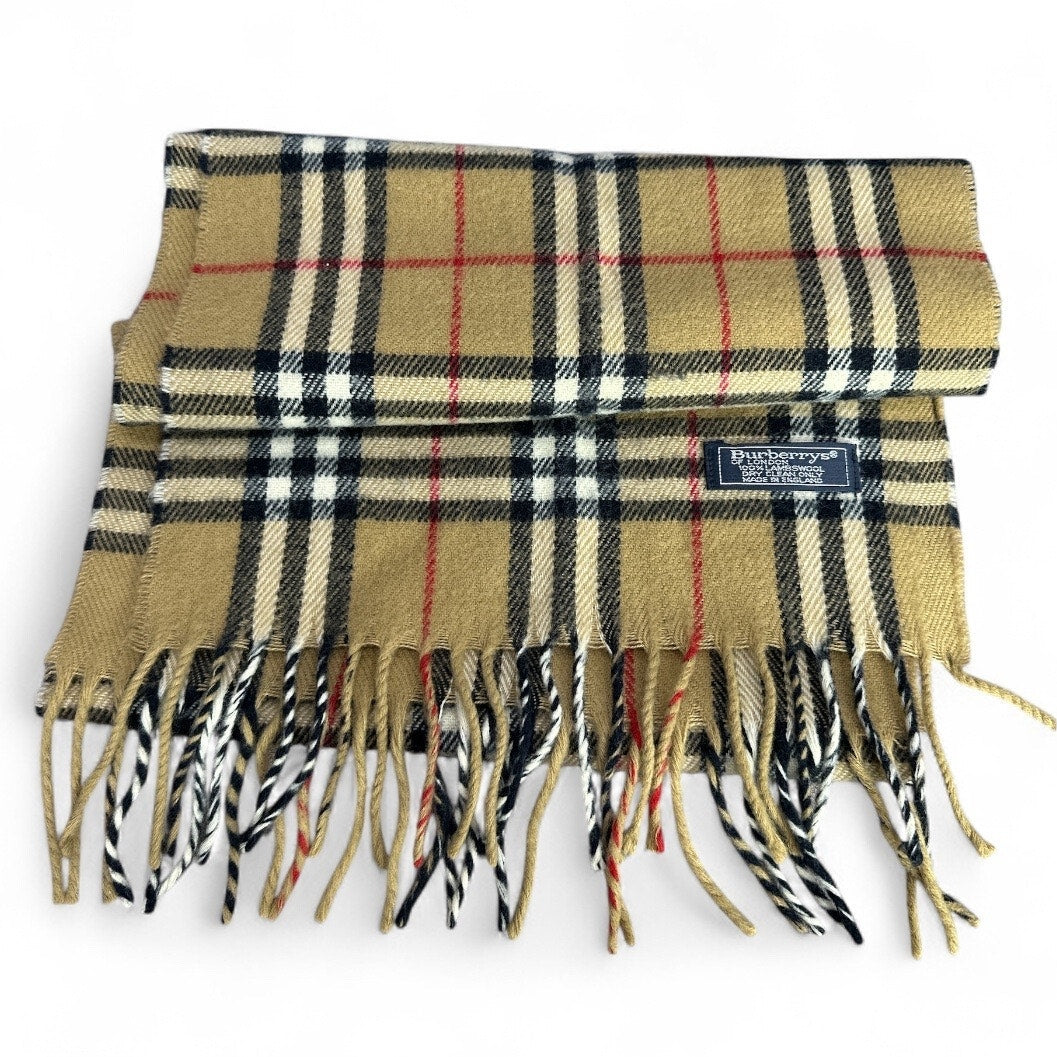 BURBERRY 100% Lambswool TAN Check Scarf – Classic Nova Pattern