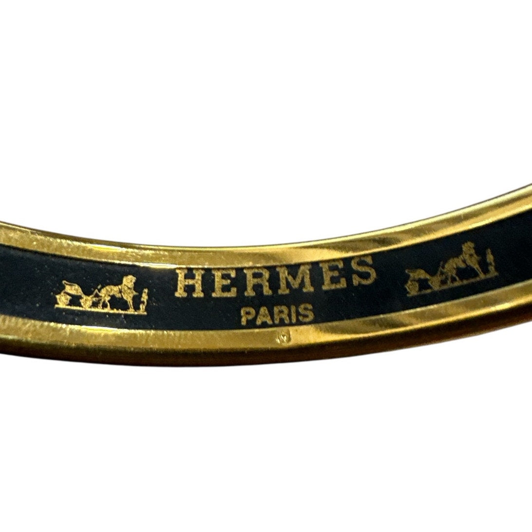 Hermes Paris Pink Enamel Gold Bangle Bracelet with Box