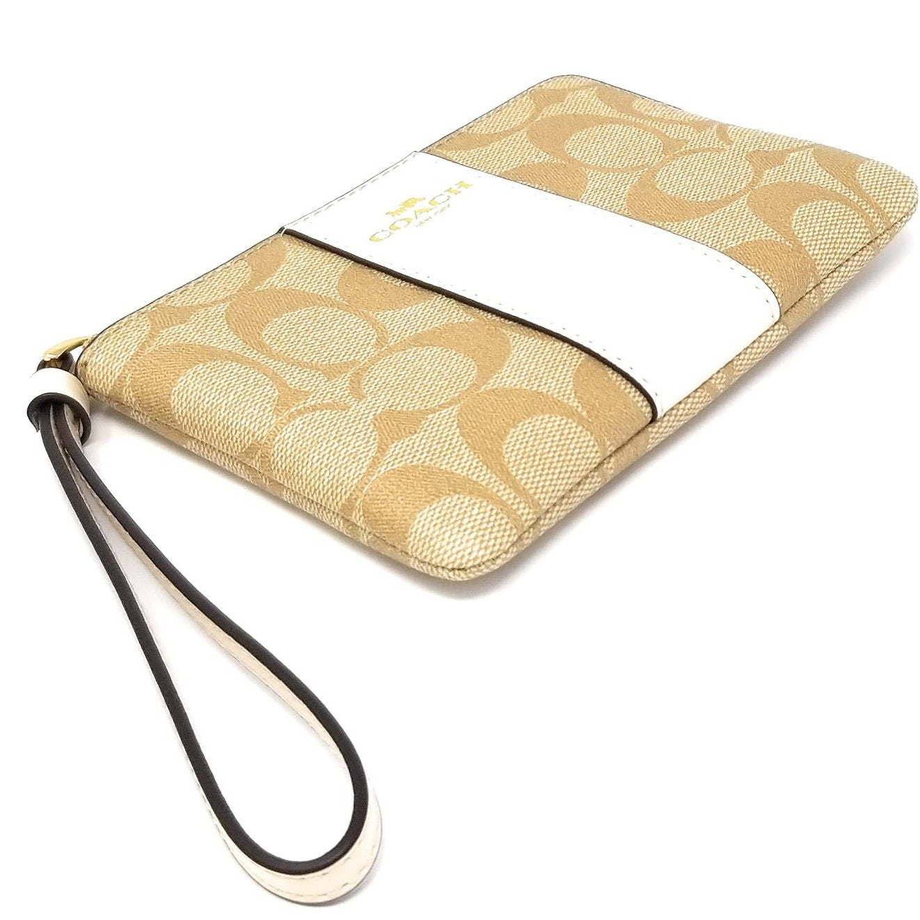 COACH Women's Corner Zip Wristlet in Signature Canvas (Light Khaki - Chalk)