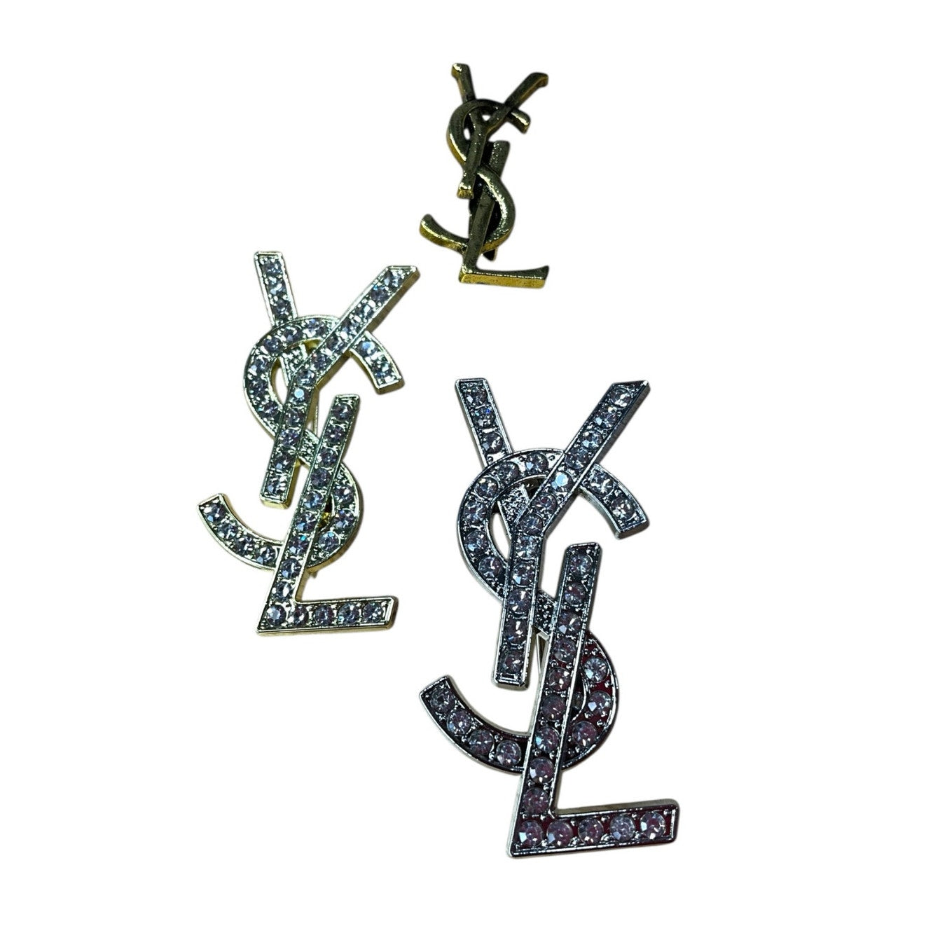 Crystal Monogram Style Brooch Pin – Gold or Silver Tone