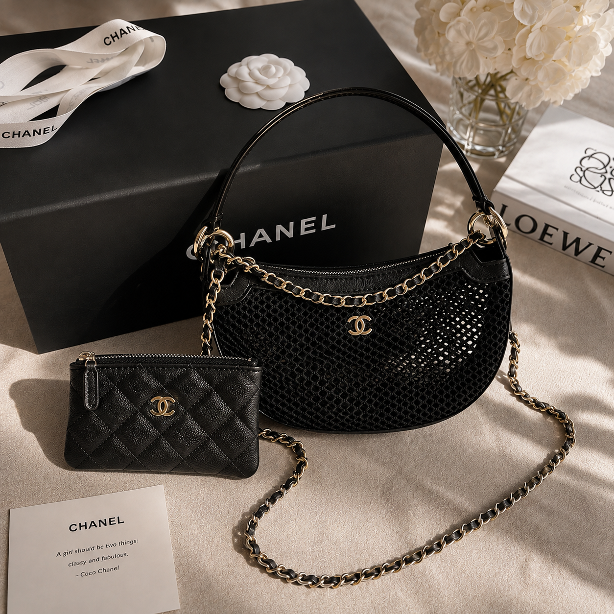Chanel GWP Half-Moon Mesh Shoulder Bag with Detachable Pouch