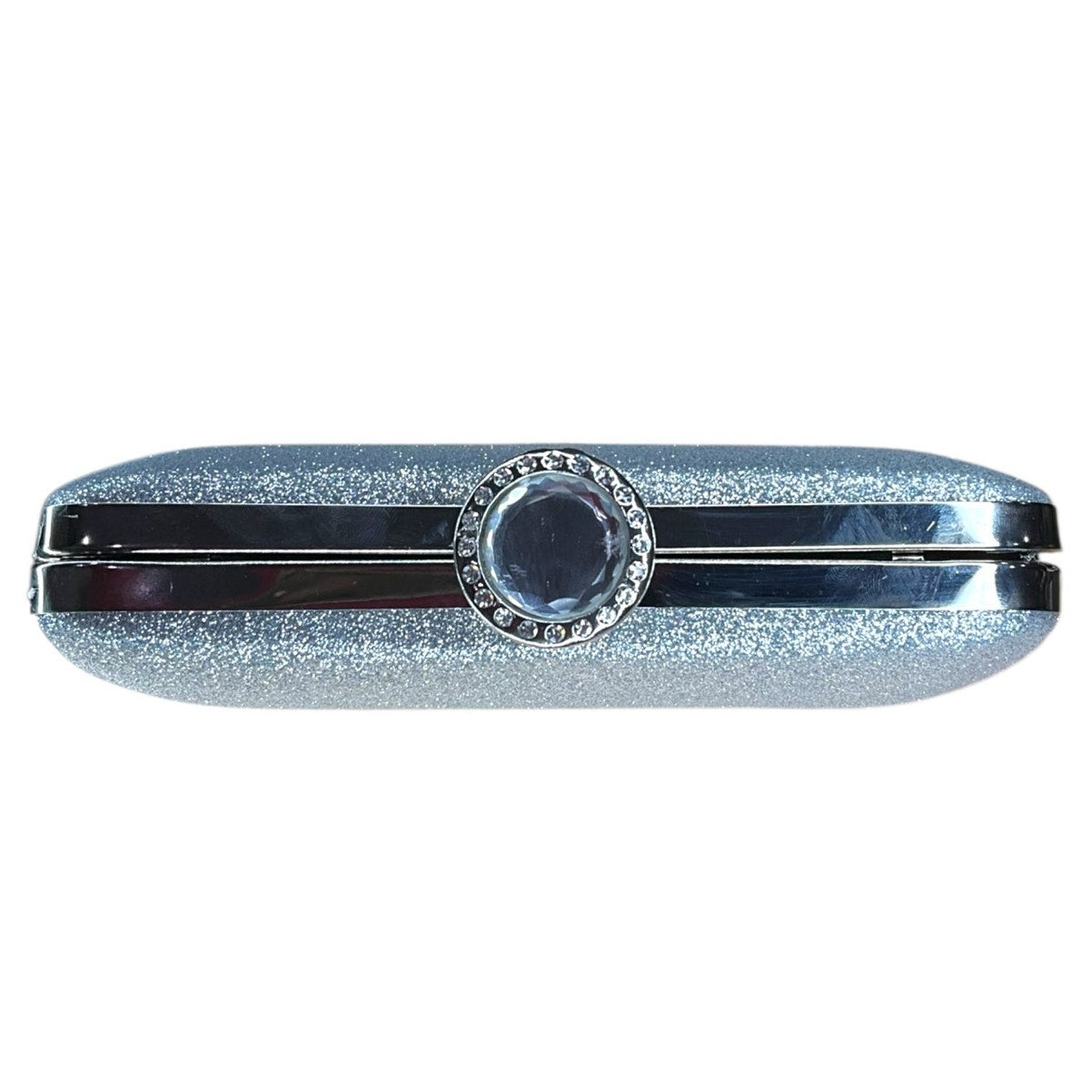 Silver glitter box clutch with a chain strap