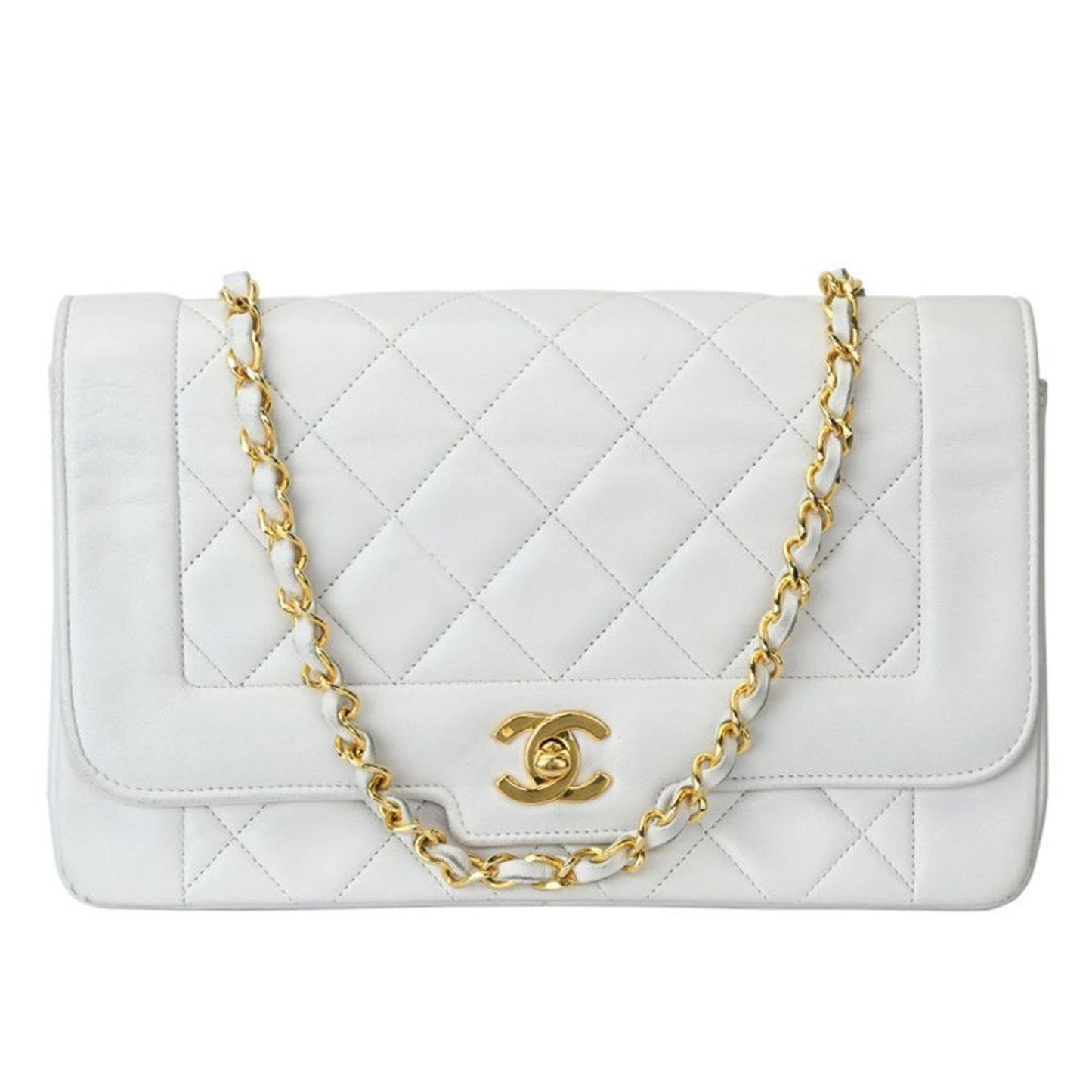Chanel Matelasse Diana Flap Chain Shoulder White - Clairely Amazing