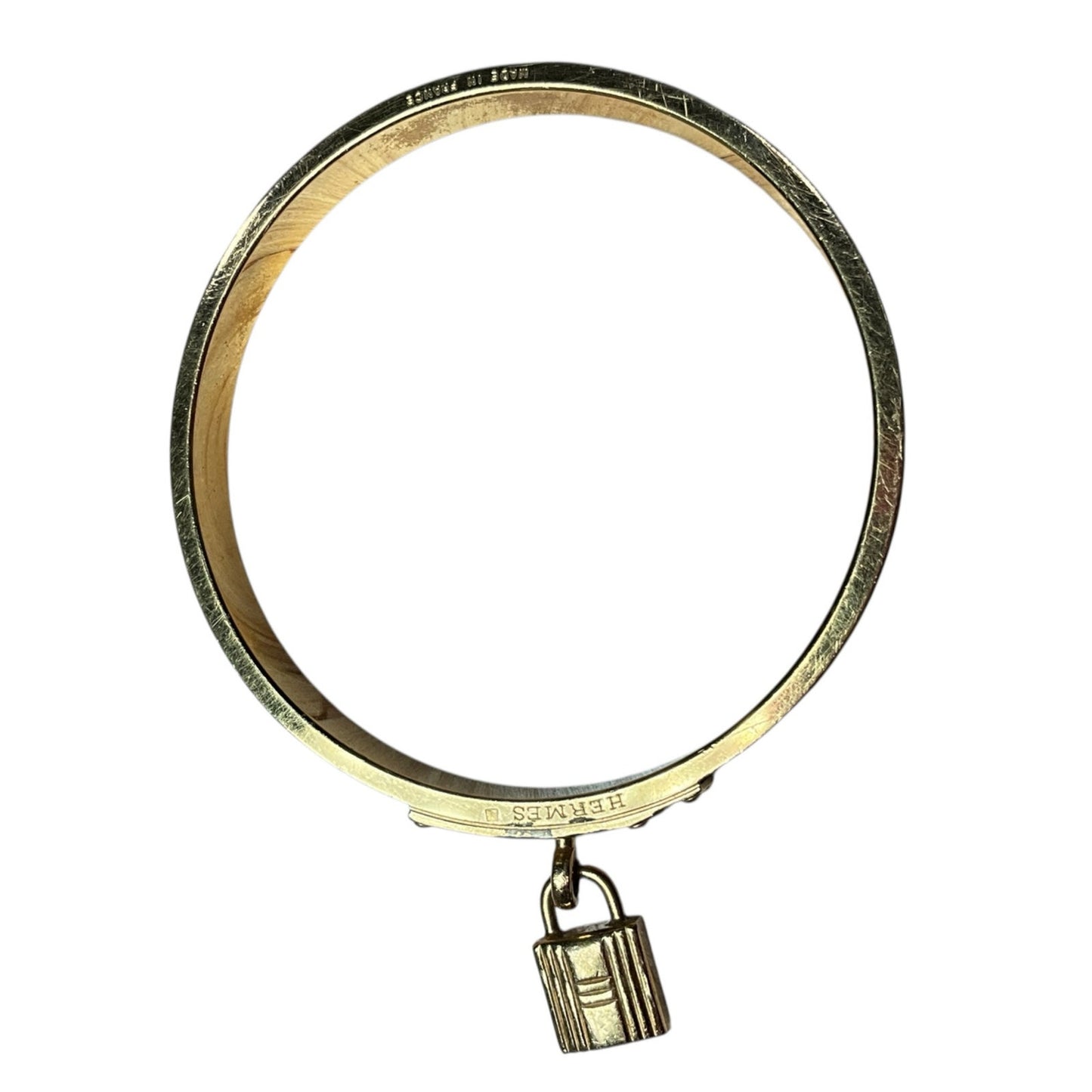 Hermes Lizard Kelly Lock Black & Gold Bangle