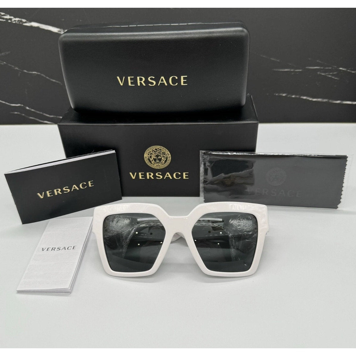 1010. Versace Medusa Deco Butterfly White Sunglasses