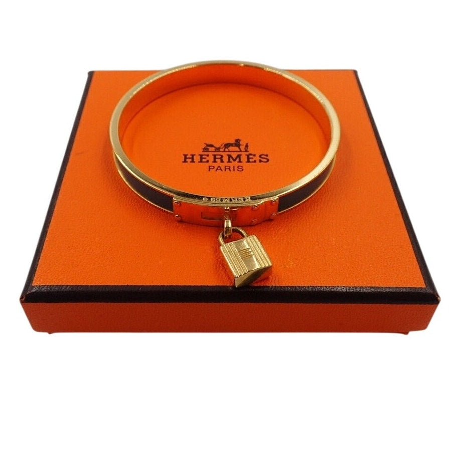 Hermes Lizard Kelly Lock Black & Gold Bangle