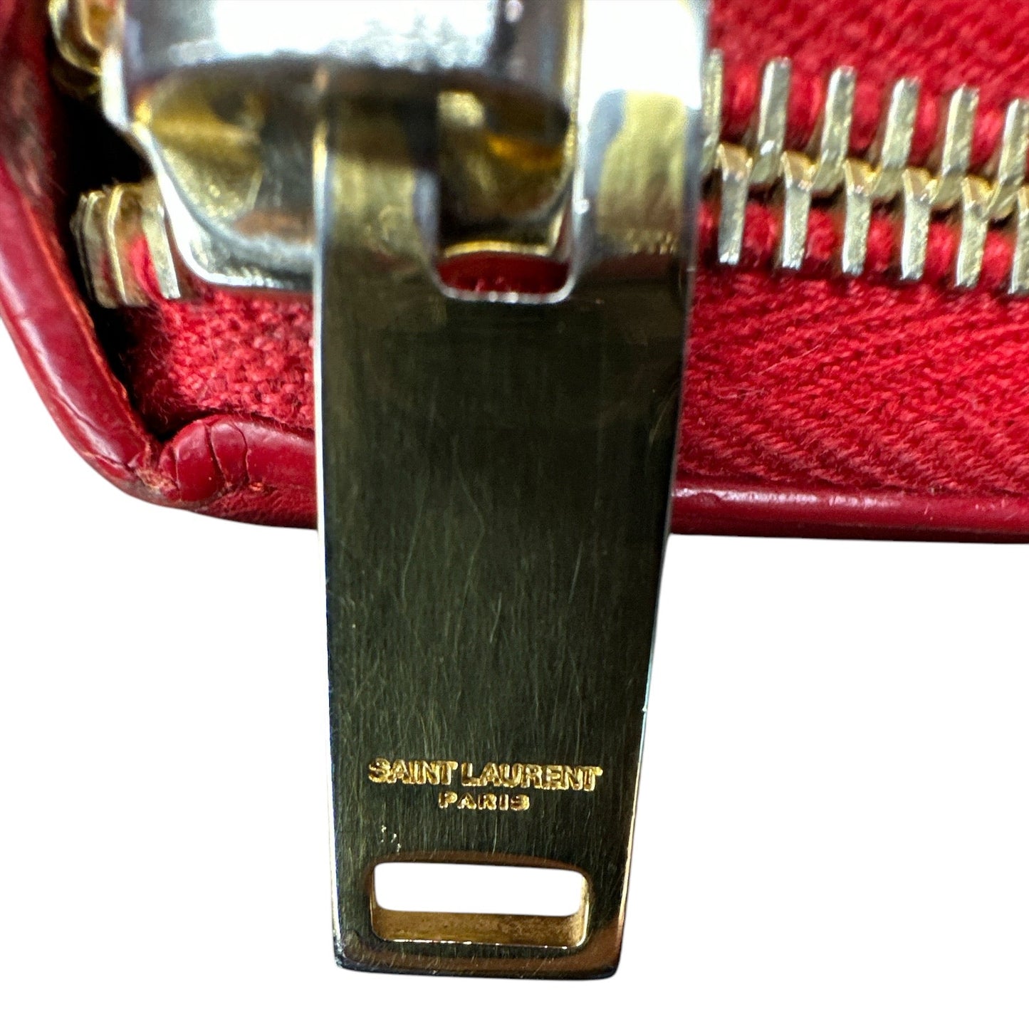 Saint Laurent Red Leather Monogram Zip Around Wallet - Clairely Amazing