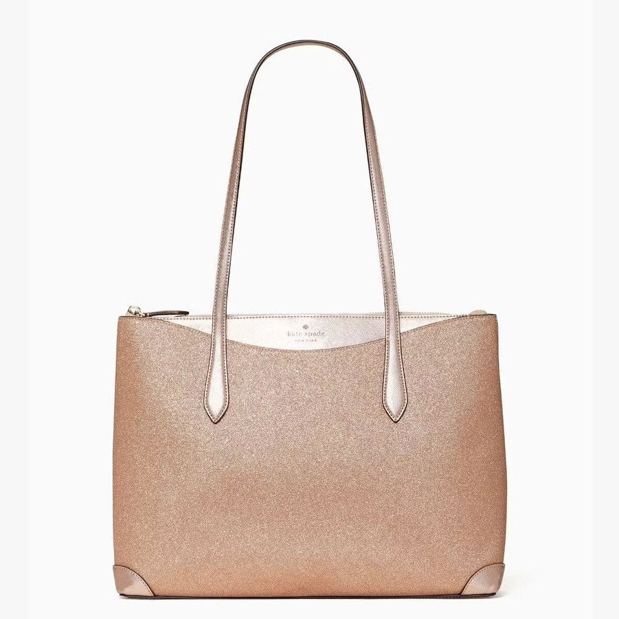 Kate Spade New York Lola Glitter Shimmy Glitter Tote Large Purse Bag Rose Gold