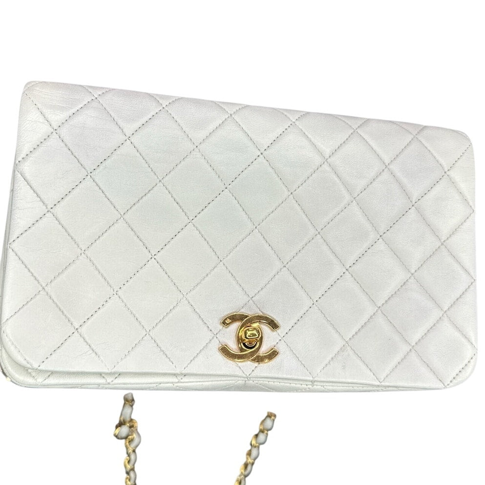 Chanel White Classic Medium Full Flap Bag