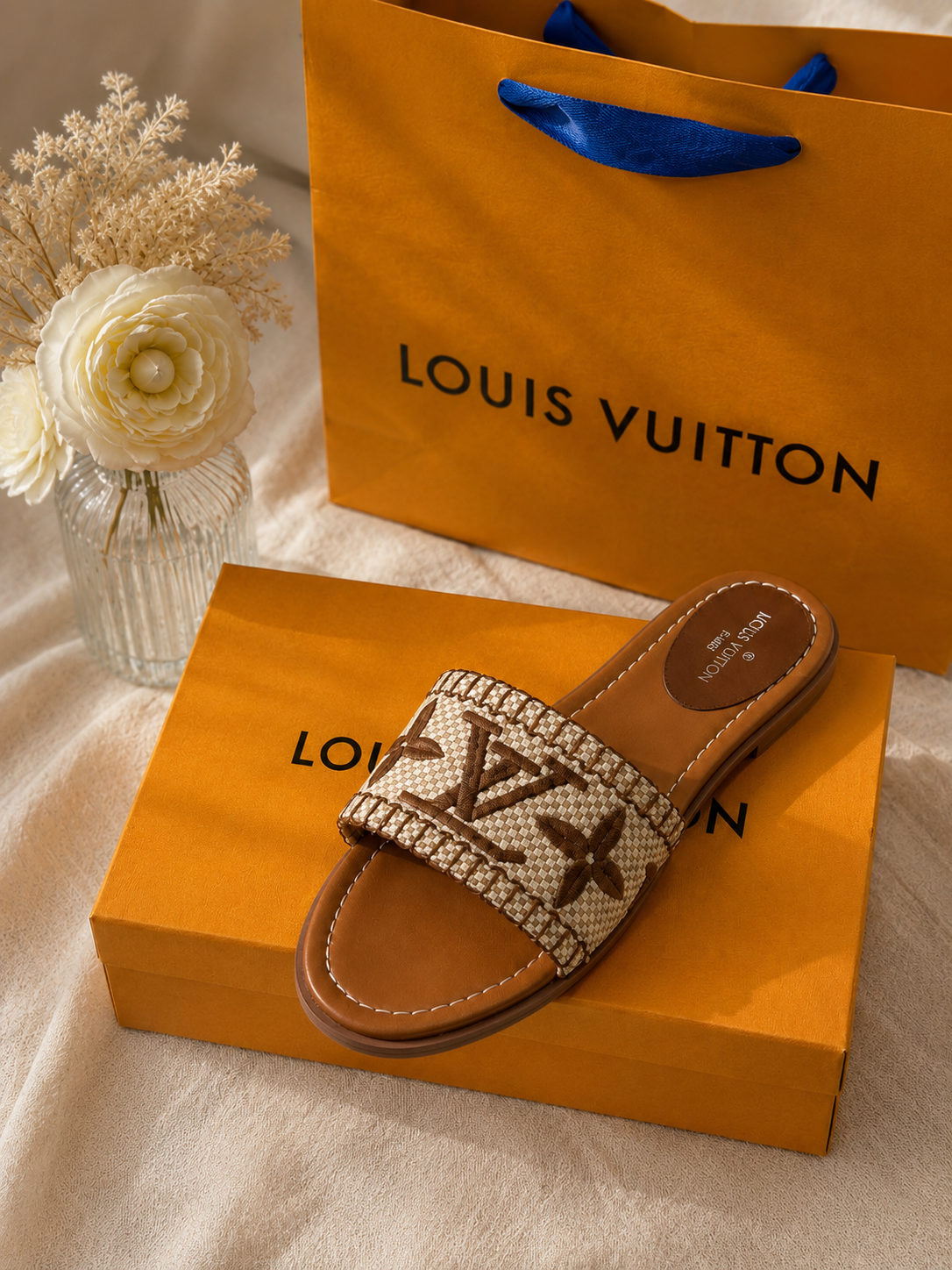 Raffia Fashion Slide Sandals with Box | Summer Resort Slides (Copy)