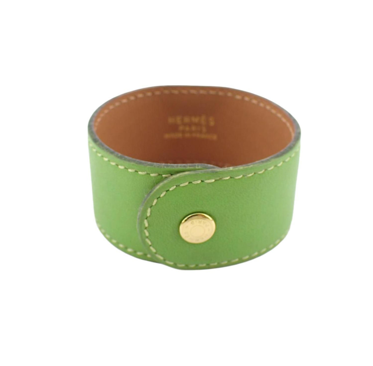 Hermes Medor Green Leather Gold Tone Metal Bracelet Bangle - Clairely Amazing
