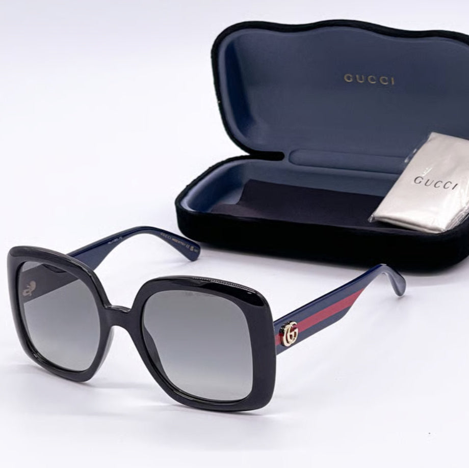 Gucci Women's Black-Blue/Grey Gradient Lenses Sunglasses - Clairely Amazing