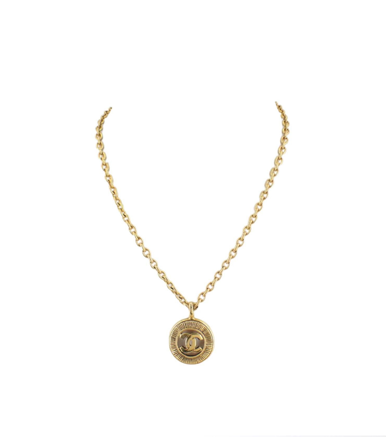 Chanel Sunburst Cutout CC Necklace Gold - Clairely Amazing