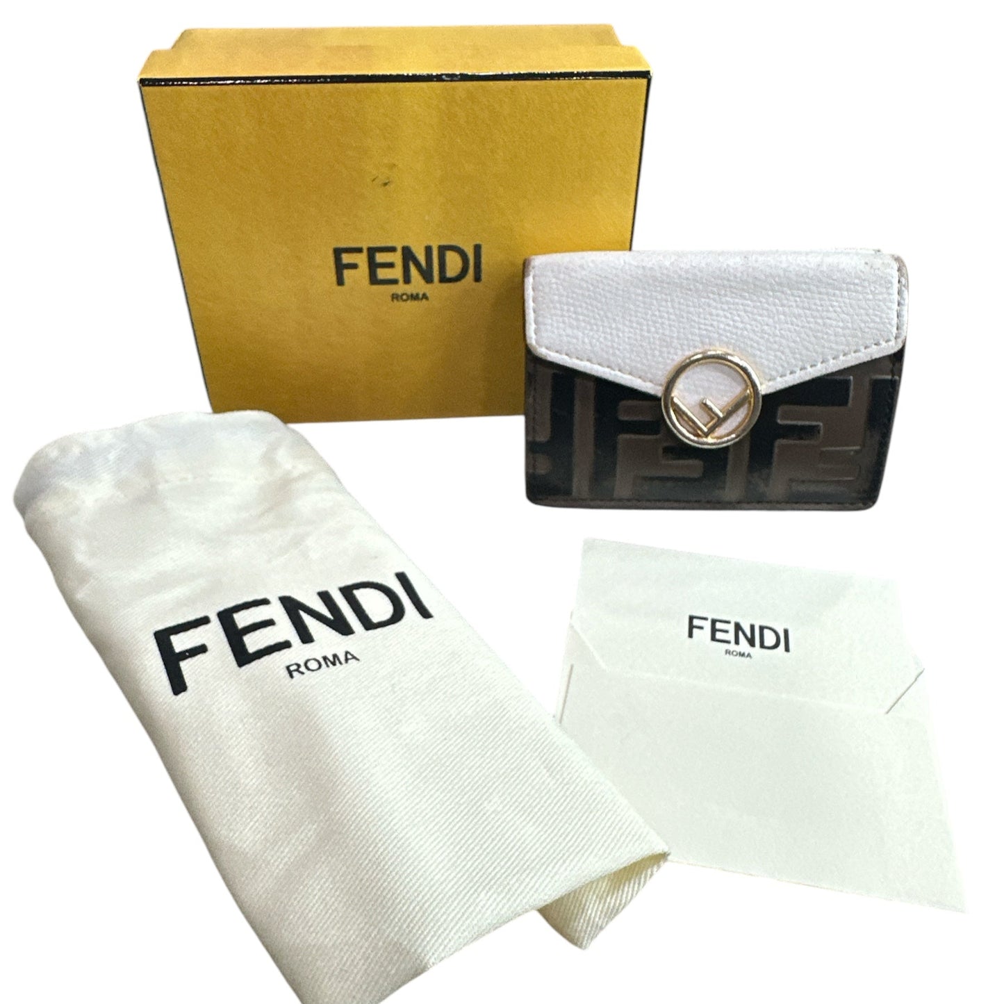 Fendi Vitello Liberty F zucca Compact Trifold Wallet - Clairely Amazing