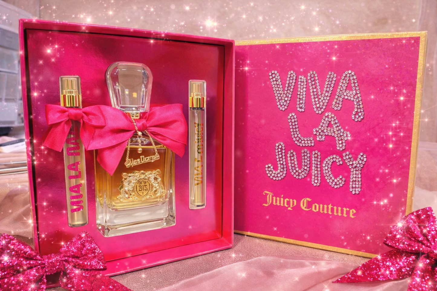 Juicy Couture Viva La Juicy 3PC Perfume Gift Set (3.4oz + 2 Travel Sprays) – Authentic
