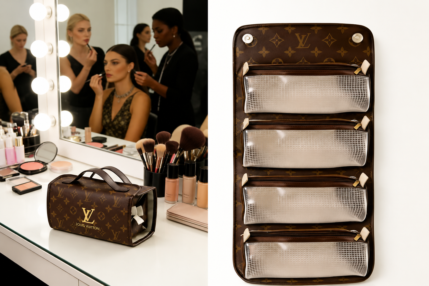 Fashion Monogram Convertible Cosmetic Travel Organizer Case with 4 Detachable Pouches