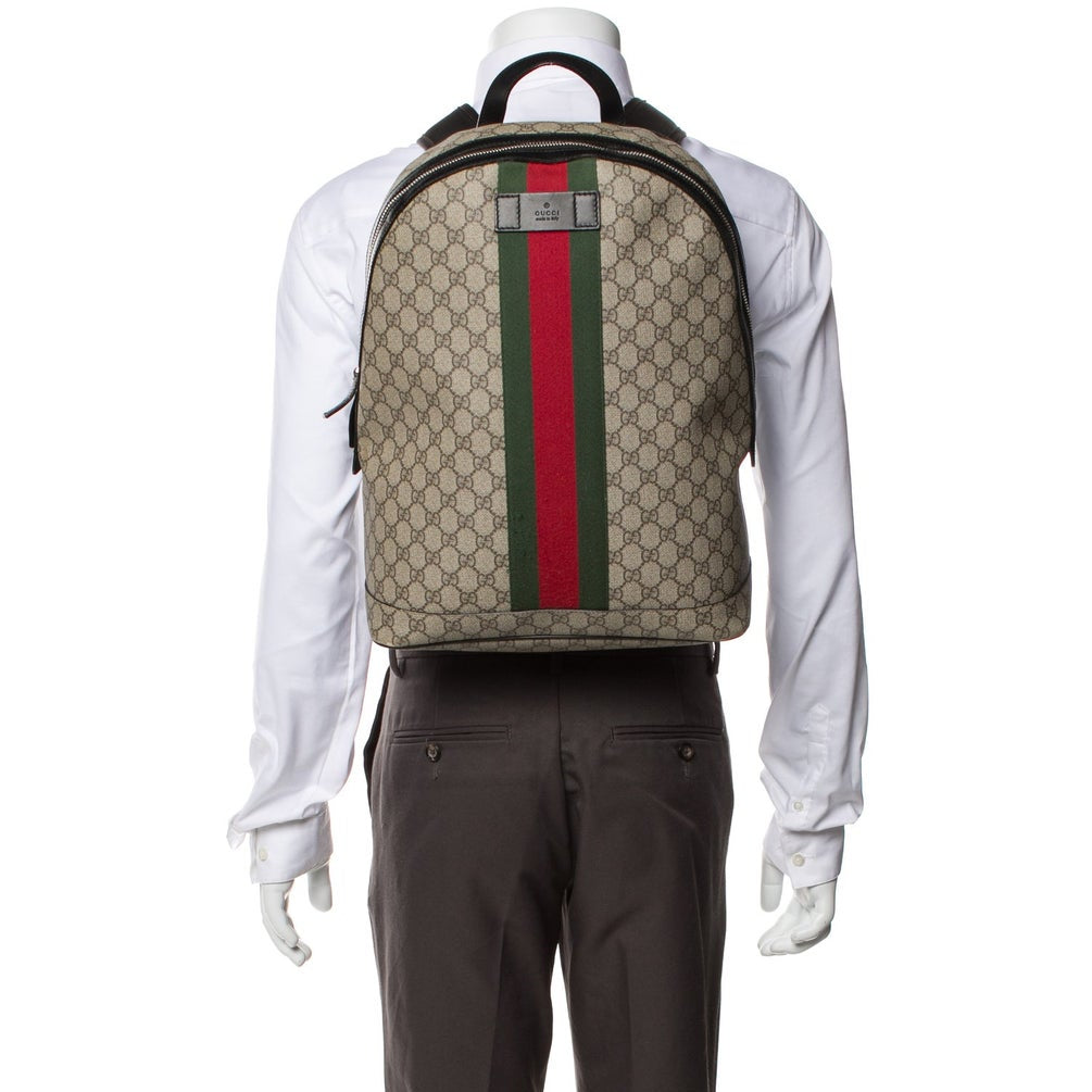 NEW Gucci Web Backpack GG coated Canvas Medium - Clairely Amazing
