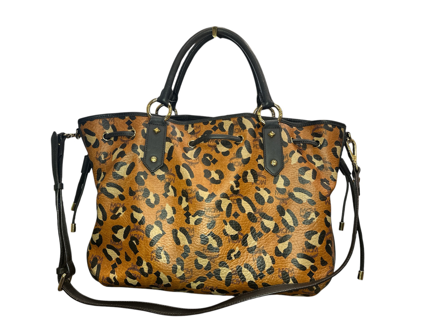 MCM Visetos Leopard Print Leather Satchel - Clairely Amazing