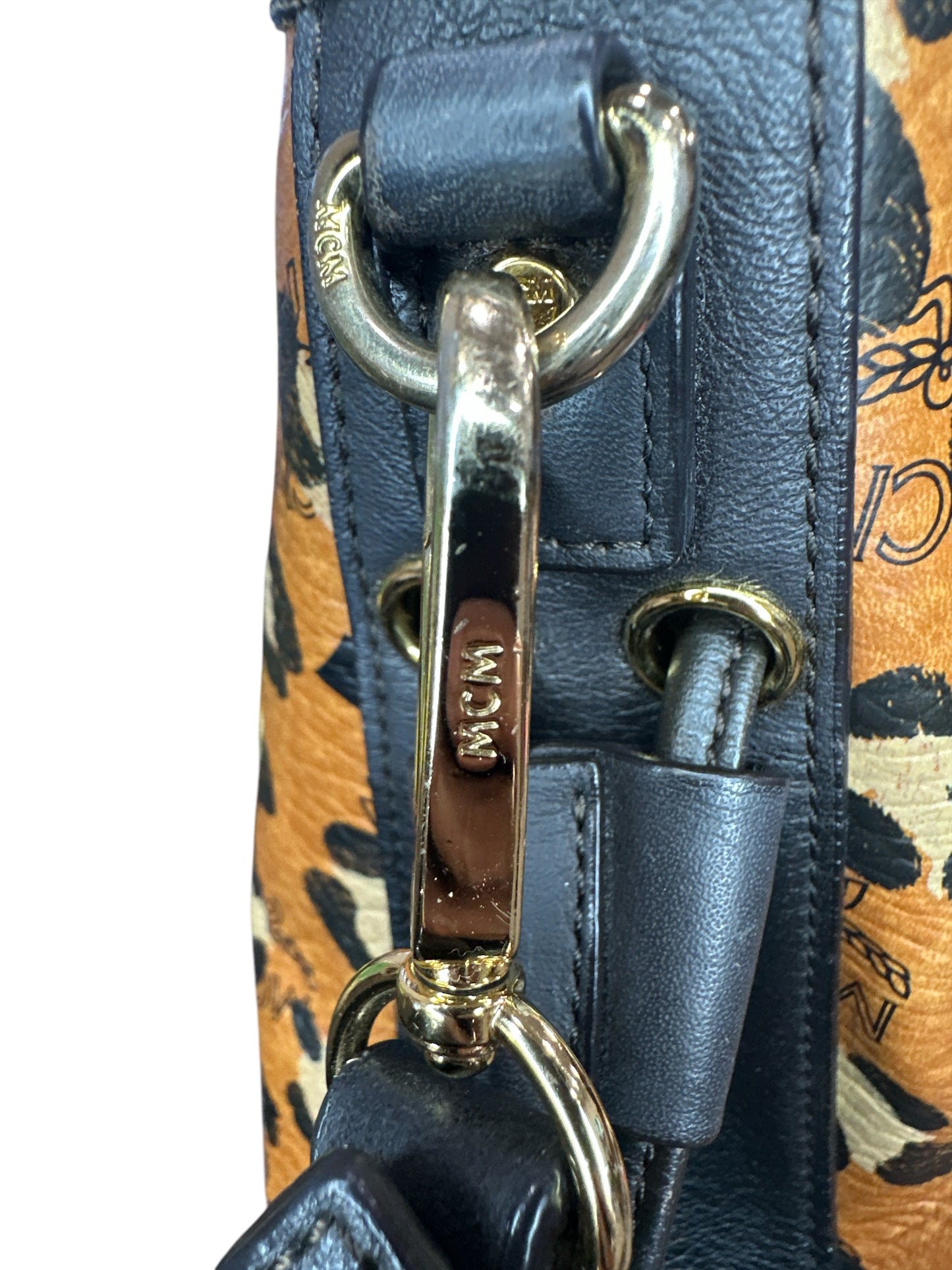 MCM Visetos Leopard Print Leather Satchel - Clairely Amazing