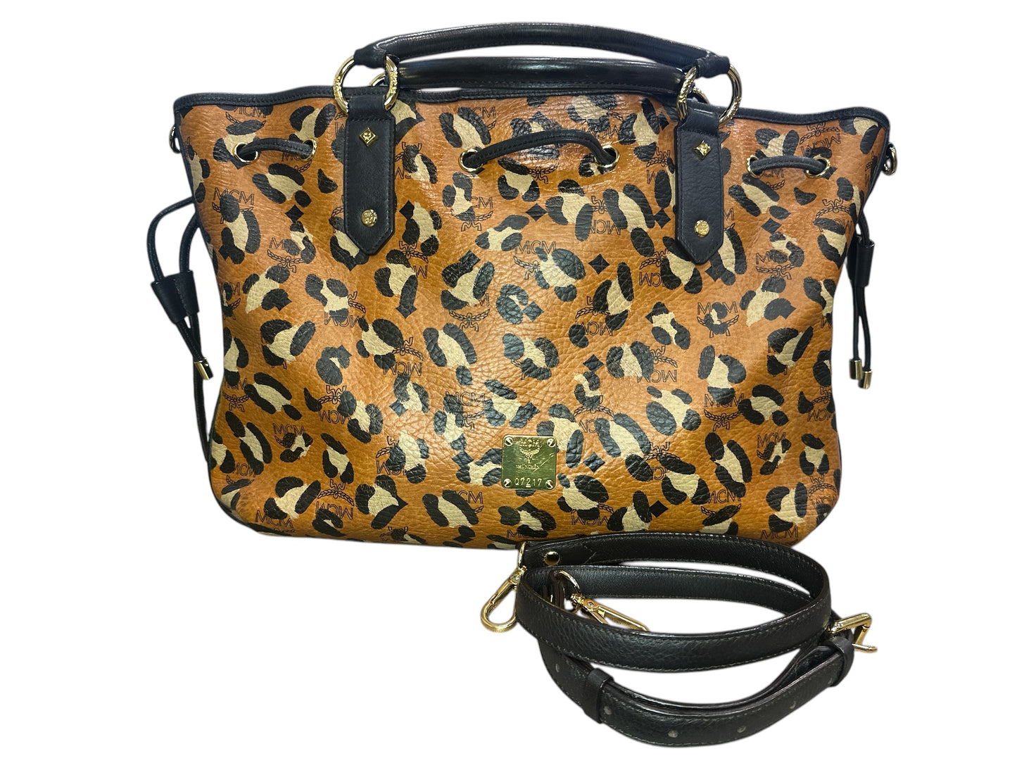 MCM Visetos Leopard Print Leather Satchel - Clairely Amazing