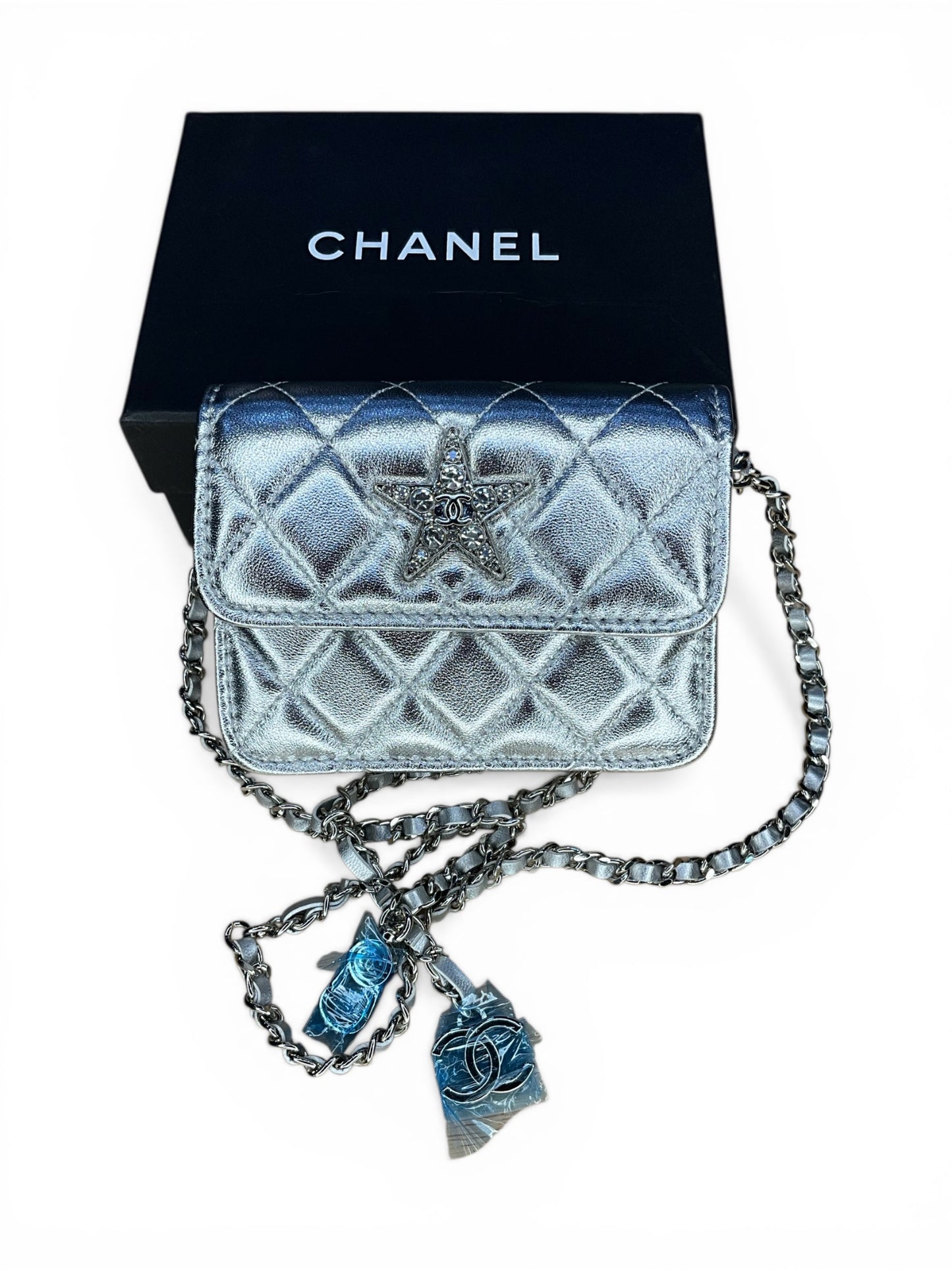 Luxury Metallic Silver Quilted Geo Belt Bag / Crossbody (GWP Edition)