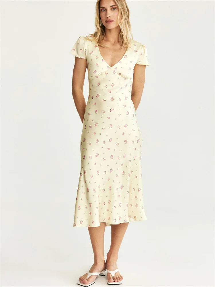 V-Neck Printed A-Line Dress