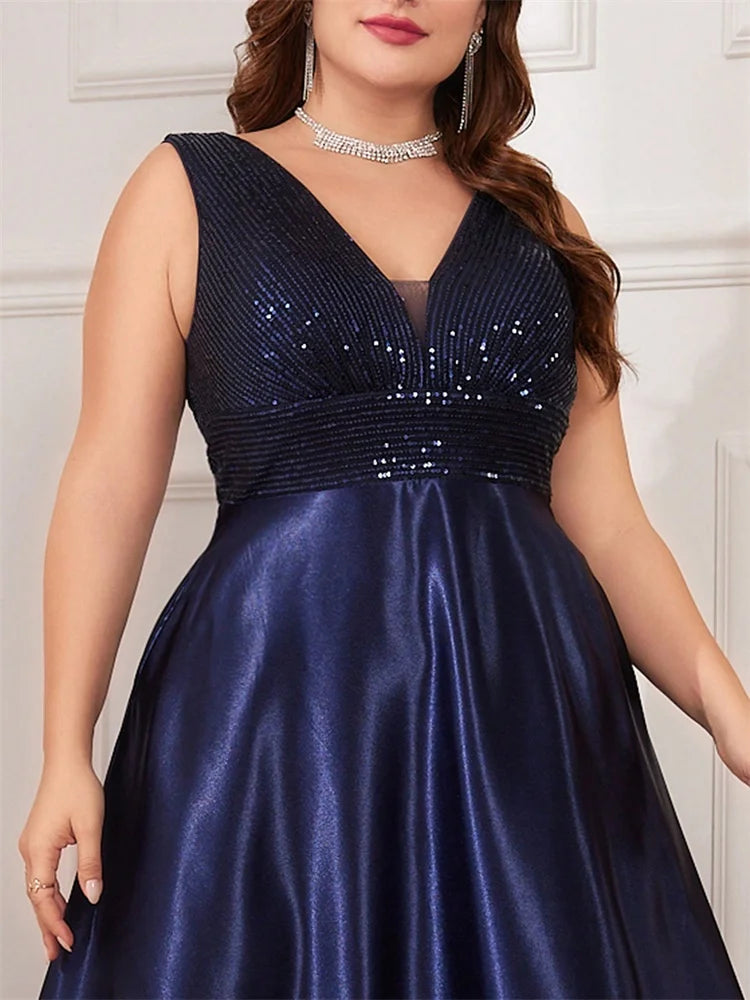 Plus Size Satin Sequin Evening Dress