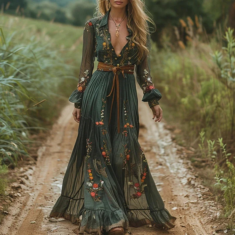 Boho Retro Floral Maxi Dress