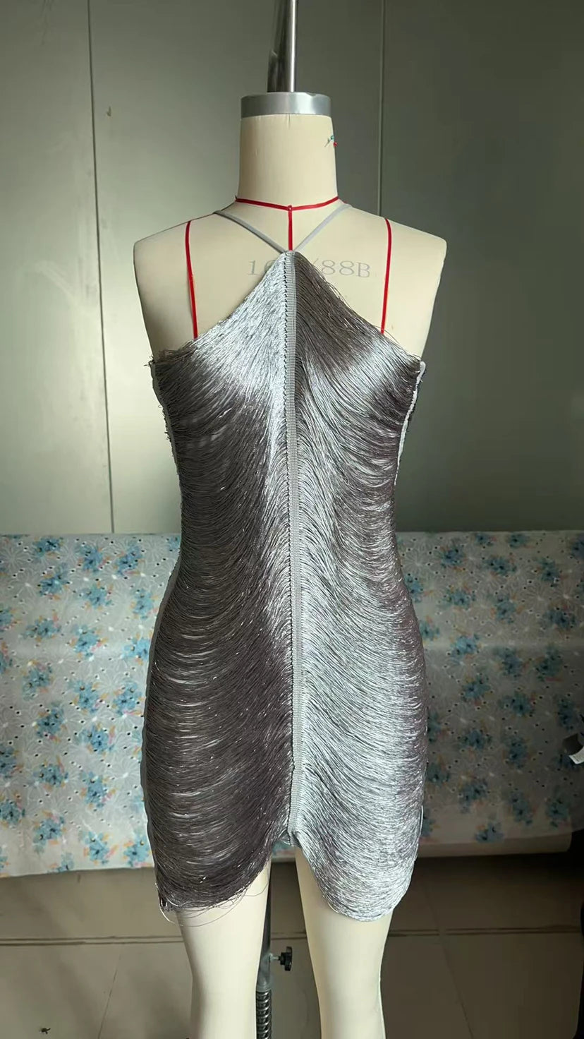 Fringe V-Neck Mini Dress