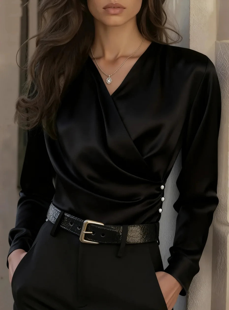 Satin Wrap Blouse