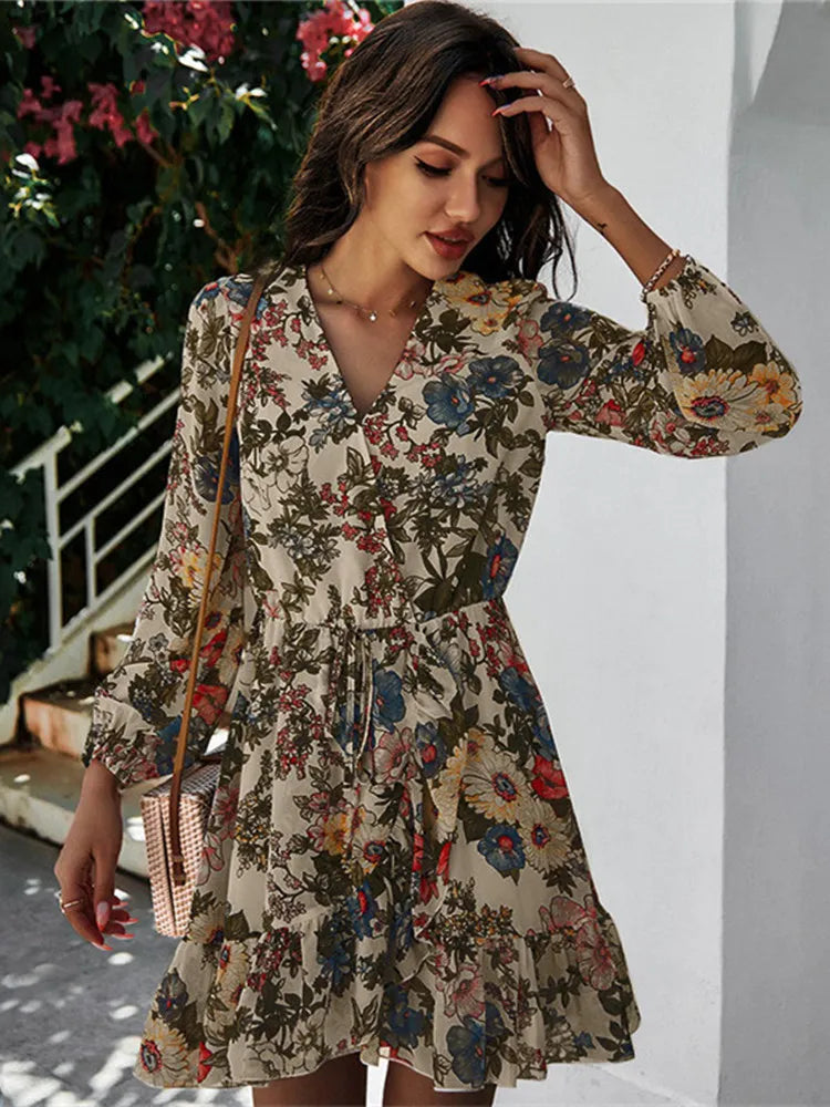 Floral V-Neck Chiffon Dress
