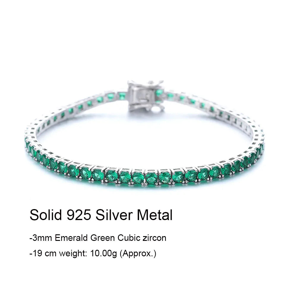 Emerald Green Silver Tennis Bracelet
